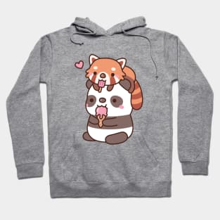 Cute Red Panda And Panda Eating Ice Cream For Summer Hoodie